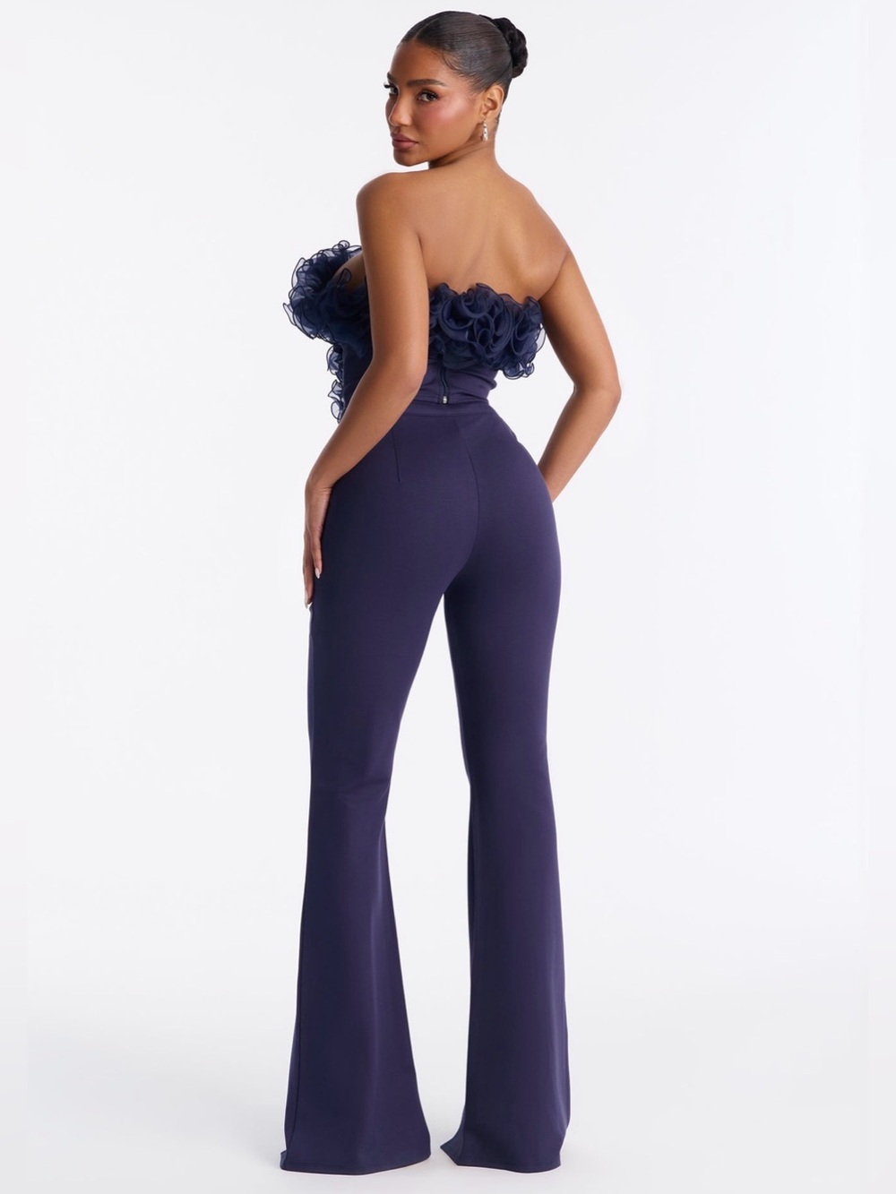 Fashion Nova Navy Boot-Cut High-Rise Split-Hem Pants - Picture 3 of 5